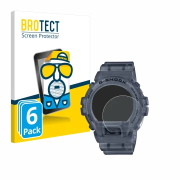 Parte frontale di una confezione del prodotto con il logo del marchio BROTECT. Accanto è raffigurato il dispositivo Casio G-Sh