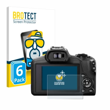 Parte frontale di una confezione del prodotto con il logo del marchio BROTECT. Accanto è raffigurato il dispositivo Canon EOS 
