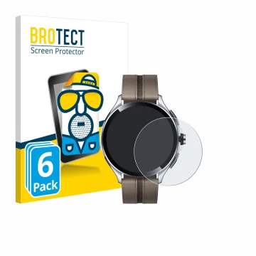 Parte frontale di una confezione del prodotto con il logo del marchio BROTECT. Accanto è raffigurato il dispositivo Xiaomi Wat