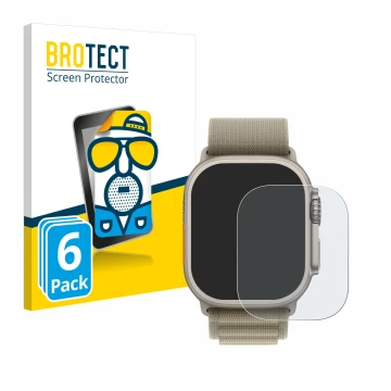 Parte frontale di una confezione del prodotto con il logo del marchio BROTECT. Accanto è raffigurato il dispositivo Apple Watc