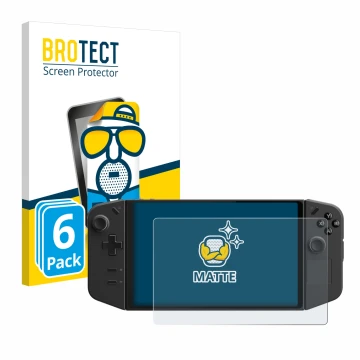 Parte frontale di una confezione del prodotto con il logo del marchio BROTECT. Accanto è raffigurato il dispositivo Lenovo Leg