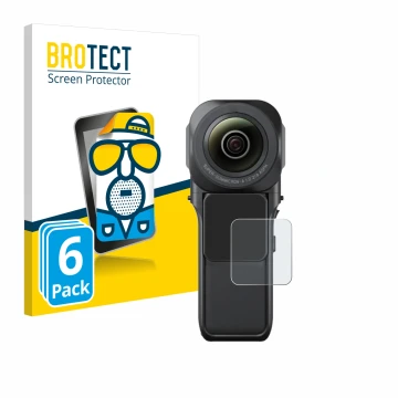 Parte frontale di una confezione del prodotto con il logo del marchio BROTECT. Accanto è raffigurato il dispositivo Insta360 O