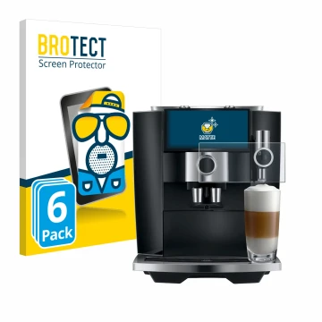 Parte frontale di una confezione del prodotto con il logo del marchio BROTECT. Accanto è raffigurato il dispositivo Jura J8 tw
