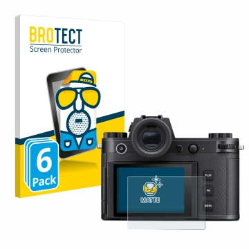 Parte frontale di una confezione del prodotto con il logo del marchio BROTECT. Accanto è raffigurato il dispositivo Leica SL3 