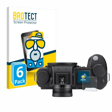 Parte frontale di una confezione del prodotto con il logo del marchio BROTECT. Accanto è raffigurato il dispositivo Leica SL3 