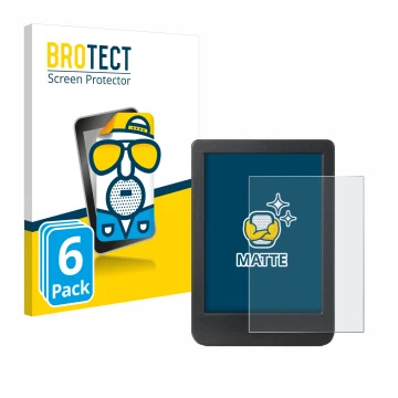 Parte frontale di una confezione del prodotto con il logo del marchio BROTECT. Accanto è raffigurato il dispositivo Kobo Clara