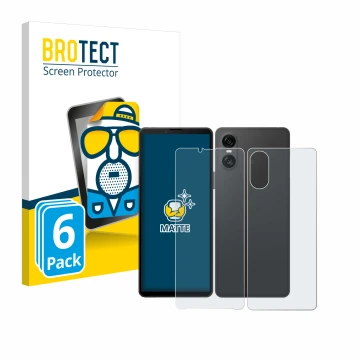 Parte frontale di una confezione del prodotto con il logo del marchio BROTECT. Accanto è raffigurato il dispositivo Sony Xperi