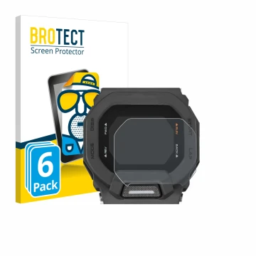Parte frontale di una confezione del prodotto con il logo del marchio BROTECT. Accanto è raffigurato il dispositivo Casio G-Sh