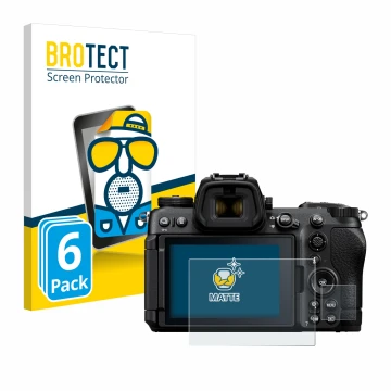 Parte frontale di una confezione del prodotto con il logo del marchio BROTECT. Accanto è raffigurato il dispositivo Nikon Z6 I
