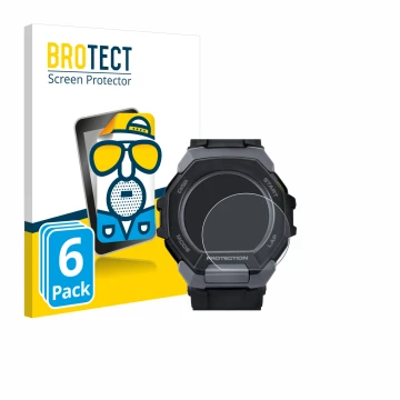 Parte frontale di una confezione del prodotto con il logo del marchio BROTECT. Accanto è raffigurato il dispositivo Casio G-Sh