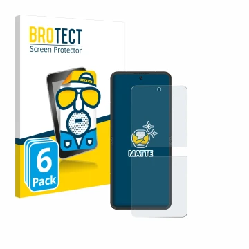 Parte frontale di una confezione del prodotto con il logo del marchio BROTECT. Accanto è raffigurato il dispositivo Nubia Flip