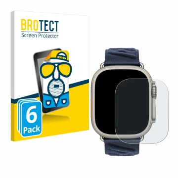 Parte frontale di una confezione del prodotto con il logo del marchio BROTECT. Accanto è raffigurato il dispositivo Apple Watc