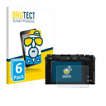 Parte frontale di una confezione del prodotto con il logo del marchio BROTECT. Accanto è raffigurato il dispositivo Fujifilm X