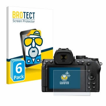 Parte frontale di una confezione del prodotto con il logo del marchio BROTECT. Accanto è raffigurato il dispositivo Nikon Z50 