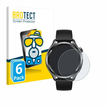 Parte frontale di una confezione del prodotto con il logo del marchio BROTECT. Accanto è raffigurato il dispositivo Xiaomi Wat
