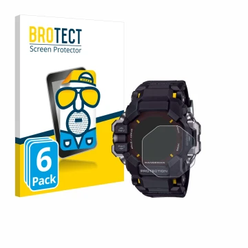 Parte frontale di una confezione del prodotto con il logo del marchio BROTECT. Accanto è raffigurato il dispositivo Casio G-Sh