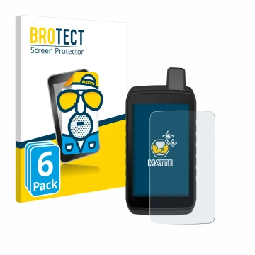Parte frontale di una confezione del prodotto con il logo del marchio BROTECT. Accanto è raffigurato il dispositivo Garmin Mon
