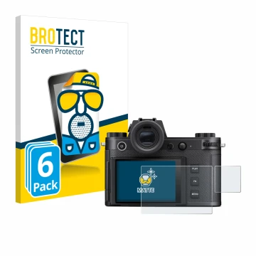 Parte frontale di una confezione del prodotto con il logo del marchio BROTECT. Accanto è raffigurato il dispositivo Leica SL3-