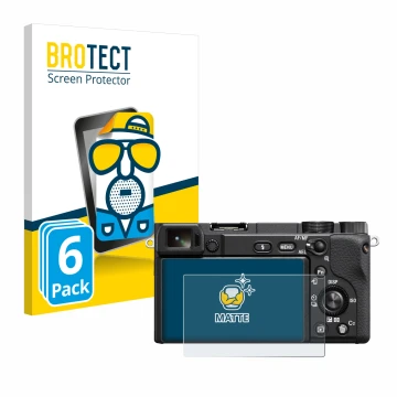 Parte frontale di una confezione del prodotto con il logo del marchio BROTECT. Accanto è raffigurato il dispositivo Sony Alpha