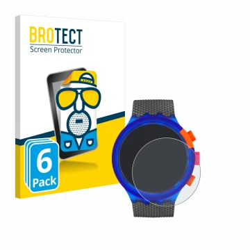 Parte frontale di una confezione del prodotto con il logo del marchio BROTECT. Accanto è raffigurato il dispositivo Swatch Neo