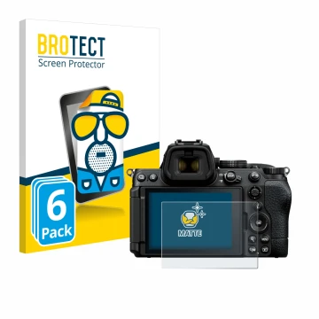 Parte frontale di una confezione del prodotto con il logo del marchio BROTECT. Accanto è raffigurato il dispositivo Nikon Z5 I