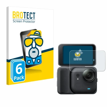 Parte frontale di una confezione del prodotto con il logo del marchio BROTECT. Accanto è raffigurato il dispositivo Insta360 G