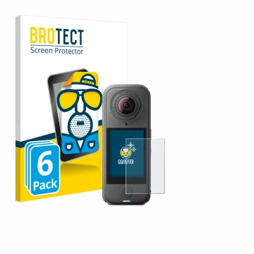 Parte frontale di una confezione del prodotto con il logo del marchio BROTECT. Accanto è raffigurato il dispositivo Insta360 X