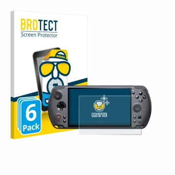Parte frontale di una confezione del prodotto con il logo del marchio BROTECT. Accanto è raffigurato il dispositivo GPD Win 5 