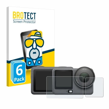 Parte frontale di una confezione del prodotto con il logo del marchio BROTECT. Accanto è raffigurato il dispositivo DJI Osmo A