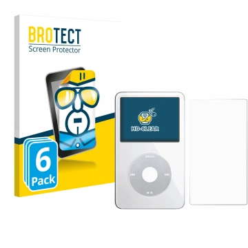Parte frontale di una confezione del prodotto con il logo del marchio BROTECT. Accanto è raffigurato il dispositivo Apple iPod