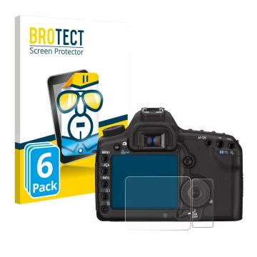 Parte frontale di una confezione del prodotto con il logo del marchio BROTECT. Accanto è raffigurato il dispositivo Canon EOS 