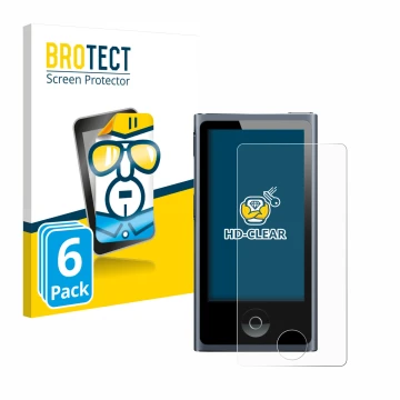 Parte frontale di una confezione del prodotto con il logo del marchio BROTECT. Accanto è raffigurato il dispositivo Apple iPod