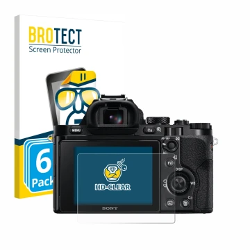 Parte frontale di una confezione del prodotto con il logo del marchio BROTECT. Accanto è raffigurato il dispositivo Sony Alpha