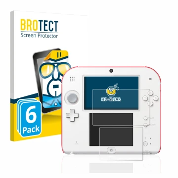 Parte frontale di una confezione del prodotto con il logo del marchio BROTECT. Accanto è raffigurato il dispositivo Nintendo 2