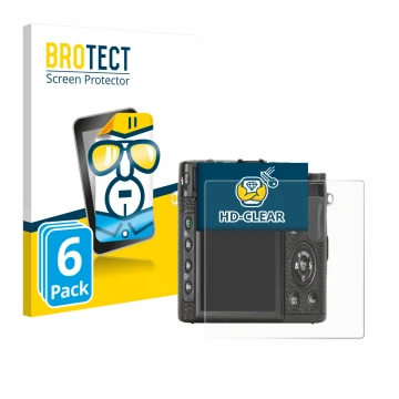 Parte frontale di una confezione del prodotto con il logo del marchio BROTECT. Accanto è raffigurato il dispositivo Fujifilm X