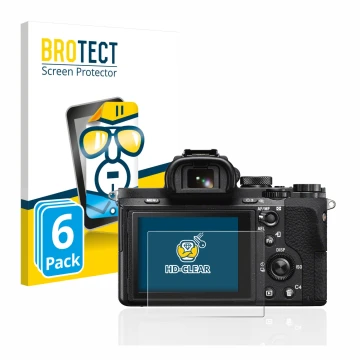 Parte frontale di una confezione del prodotto con il logo del marchio BROTECT. Accanto è raffigurato il dispositivo Sony Alpha