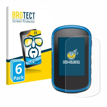 Parte frontale di una confezione del prodotto con il logo del marchio BROTECT. Accanto è raffigurato il dispositivo Garmin eTr