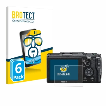 Parte frontale di una confezione del prodotto con il logo del marchio BROTECT. Accanto è raffigurato il dispositivo Ricoh GR I