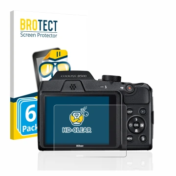 Parte frontale di una confezione del prodotto con il logo del marchio BROTECT. Accanto è raffigurato il dispositivo Nikon Cool