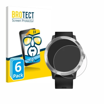 Parte frontale di una confezione del prodotto con il logo del marchio BROTECT. Accanto è raffigurato il dispositivo Garmin viv