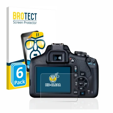 Parte frontale di una confezione del prodotto con il logo del marchio BROTECT. Accanto è raffigurato il dispositivo Canon EOS 