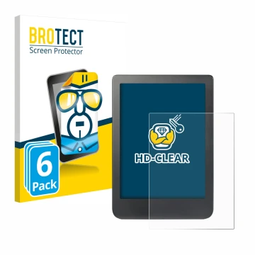 Parte frontale di una confezione del prodotto con il logo del marchio BROTECT. Accanto è raffigurato il dispositivo Kobo Clara