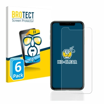 Parte frontale di una confezione del prodotto con il logo del marchio BROTECT. Accanto è raffigurato il dispositivo Apple iPho