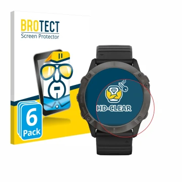 Parte frontale di una confezione del prodotto con il logo del marchio BROTECT. Accanto è raffigurato il dispositivo Garmin Fen