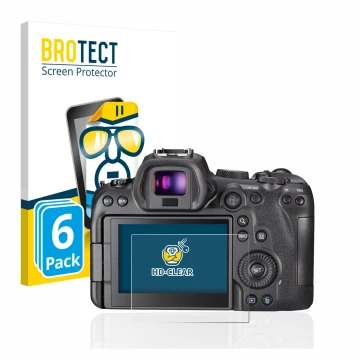 Parte frontale di una confezione del prodotto con il logo del marchio BROTECT. Accanto è raffigurato il dispositivo Canon EOS 