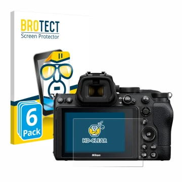 Parte frontale di una confezione del prodotto con il logo del marchio BROTECT. Accanto è raffigurato il dispositivo Nikon Z 5 
