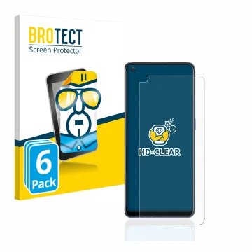 Parte frontale di una confezione del prodotto con il logo del marchio BROTECT. Accanto è raffigurato il dispositivo Oppo A74 c