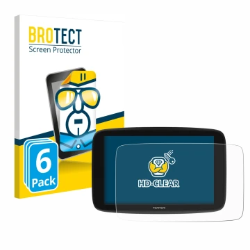 Parte frontale di una confezione del prodotto con il logo del marchio BROTECT. Accanto è raffigurato il dispositivo TomTom Go 