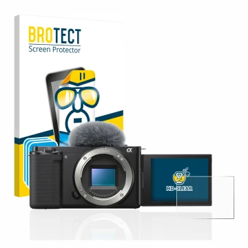 Parte frontale di una confezione del prodotto con il logo del marchio BROTECT. Accanto è raffigurato il dispositivo Sony Alpha