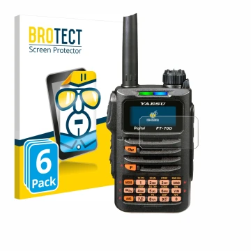 Parte frontale di una confezione del prodotto con il logo del marchio BROTECT. Accanto è raffigurato il dispositivo Yaesu FT-7